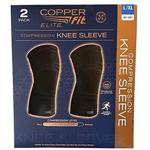 lot 79 image: Copper Fit Elite Knee Compression Sleeve Knee Brace 2-Pack, Black (LargeX-Large, 16-20)