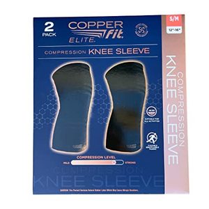 lot 78 image: Copper Fit Elite Knee Compression Sleeve Knee Brace 2-Pack, Black (SmallMedium 12-16)