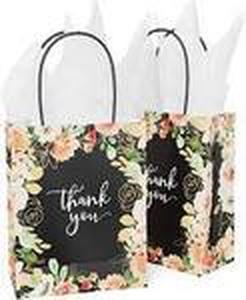 lot 76 image: Thank You Gift Bags 40 Pack 8 X 4 X 10 Medium Size Paper Bags With Handles Floral Design Thank You Bags For Business, Boutique, Gifts, Wedding Favors