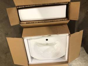 Swiss Madison  Modern White Ceramic Rectangular Chateau Pedestal Bathroom Vessel Sink with Round Single Faucet Hole