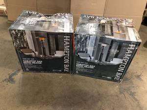 Hampton Bay  11000 BTU Powder Coat Tabletop Patio Heater lot of 2 Customer returns Review all pictures