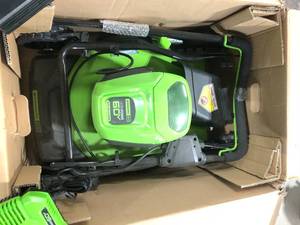 Greenworks Pro Lawn Mower, Customer return review all pictures
