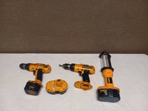 2 DEWALT DRILLS AND FLASHLIGHT