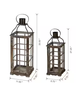 Glitzhome  Oversized Natural Grey Farmhouse WoodMetal Lantern (Set of 2) One Cracked see photos
