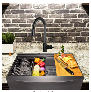 AKDY  All-in-One Matte Black Finished Stainless Steel 33 in. x 22 in. Farmhouse Apron Mount Kitchen Sink with Pull-down Faucet