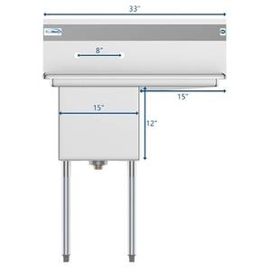 Koolmore 15x15x12 Right NSF Stainless Steel Kitchen PrepUtility Sink in Silver