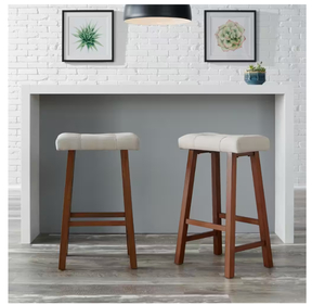 StyleWell  Backless Saddle Seat Fabric Upholstered Bar Stool in Riverbed Beige (Set of 2)