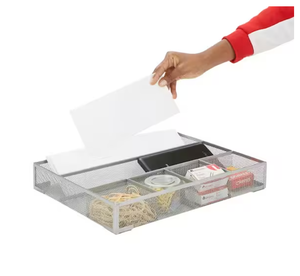 2 Piece Mesh Deep Drawer Organizer, Desk Accessories Organizer, Silver Wire Mesh 6 Compartments, Silver