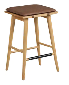 Nathan James Barker 24 in. Chestnut Wood Backless Counter Height Bar Stool with Brown Leather Cushion