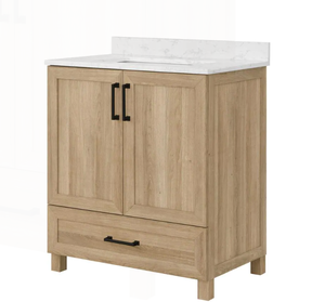 Tobana 30 in. W x 19 in. D x 34.50 in. H Bath Vanity in Weathered Tan with White Cultured Marble Top