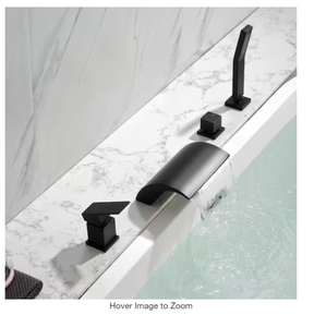 Boyel Living  2-Handle Tub Mount Roman Tub Faucet with Water Supply Lines and Hand Shower in Matte Black