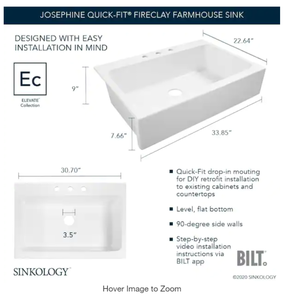 SINKOLOGY  Josephine 34 in. Apron Front Farmhouse Fireclay Kitchen Sink in Crisp White