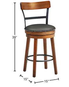 25.5 in. Brown Bar Stool Swivel Counter Height Kitchen Dining Bar Chair with Rubber Wood Legs