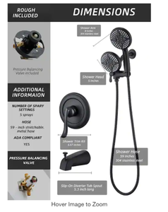 ELLO&ALLO  Single-Handle 24-Spray Tub and Shower Faucet Handheld Combo with 5 in. Shower Head in Matte Black (Valve Included)