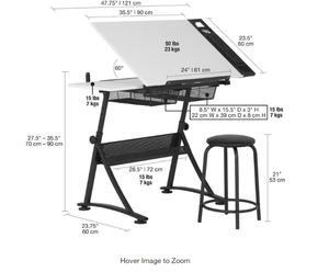Studio Designs Fusion 47.75 in. W x 23.75 in. D PB Craft Center with 2-Drawers, 21 in. H Stool and 24 in. Removable Organizer Side Tray