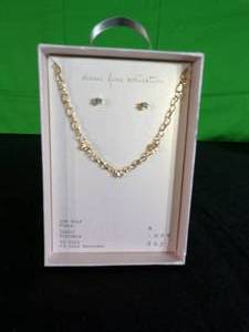 lot 15 image: Brand New 14K Gold Plated Cubic Zirconia Pendant Necklace & Stud Earrings Set - A New Day