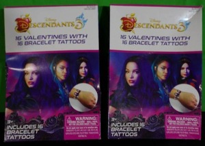 lot 23 image: Lot of 2 - Disney Descendants 3 16ct Valentines Day Classroom Exchange Cards with Tattoo Bracelets - Paper Magic