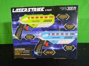 lot 24 image: Brand New Nerf Laser Strike 2 Pack Shoots Up To 300 ft. Vibration & 5 Weapon Modes Age 8