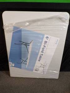 lot 35 image: Brand New 6 Folding Banquet Table Off-White - Plastic Dev Group (MSRP $45.00)