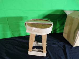 lot 47 image: Brand New Woodland Carved Short Wood Table - Brown by Threshold ((MSRP $60))