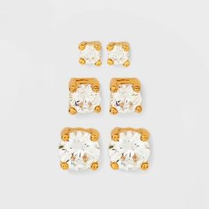 lot 14 image: Damaged Box  14K Gold Plated Cubic Zirconia Trio Stud Earring Set - A New Day Gold ((MSRP $24.99))