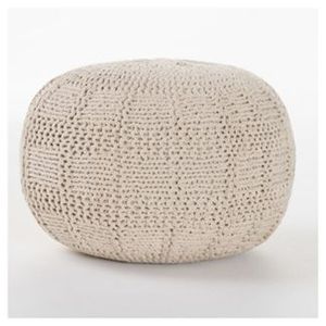 lot 117 image: Yuny Handcrafted Modern Fabric Pouf - Christopher Knight Home - Ivory