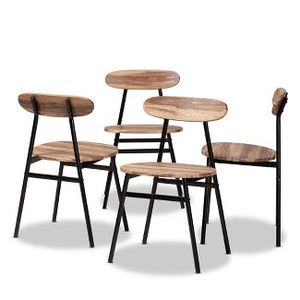 lot 20 image: 4pc Sherwood Metal and Wood Dining Chair Set BlackWalnut Brown - Baxton Studio (MSRP $159.99)