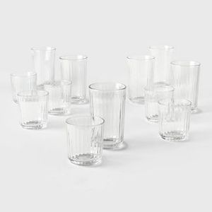 lot 83 image: Open Box Item 12pc Glass Saybrook Double Old Fashion and Highball Glasses Set - Threshold (11 Pieces - Missing a Tall Tumbler)