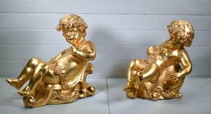 lot 16 image: Pair of Large Gilt Putti Figures