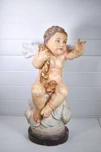 lot 40 image: Carved Wood Polychrome Putti Statue