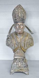 lot 18 image: Metal Statue of Religious Figure