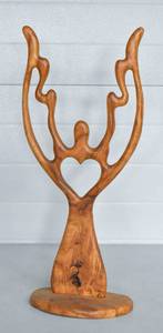 lot 13 image: Wooden Angel Carving with Heart Design