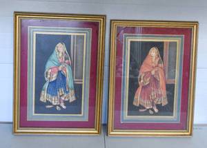 lot 27 image: Two Indian Mixed Media Portraits of a Woman