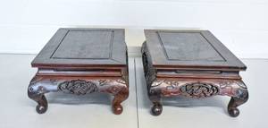 lot 51 image: Pair Asian Wood Carved Low Stands