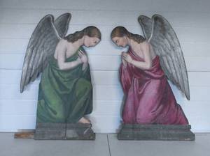 lot 52 image: Pair of Large Flat Painted Wood Angels