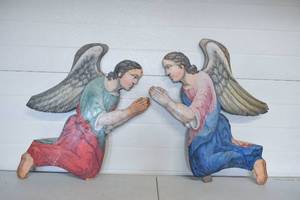 lot 53 image: Pair of Small Flat Painted Wood Angels