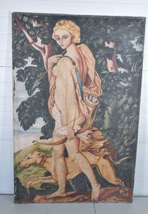 lot 55 image: Large Painting of Goddess, Likely Artemis or Diana