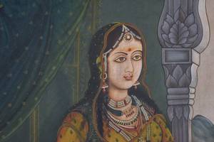 lot 57 image: Large Portrait Painting of Seated Hindu Woman #1