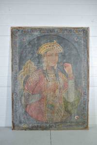 lot 61 image: Large Mughal Portrait Painting of Person in Crown