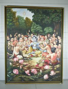 lot 3 image: Large Painting of Krishna and Boys