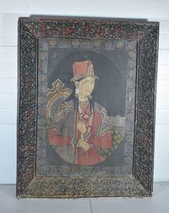 lot 4 image: Large Portrait Painting of Seated Man in Ornately Carved Wood Frame