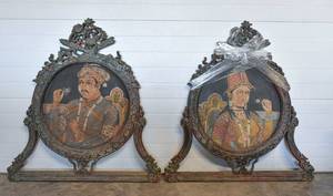 lot 89 image: Pair of Indian Portrait Paintings in Ornate Wood Frames