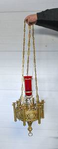 lot 97 image: Large Gold Metal Hanging Candle Holder