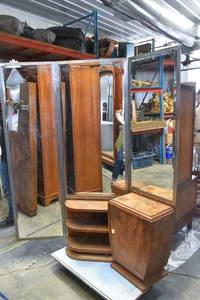 lot 101 image: Trifold Vanity Mirror with Wood Storage Shelves