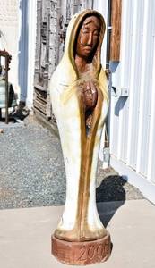 lot 107 image: Signed Polychrome Wood Carving Sculpture of Figure