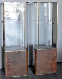 lot 112 image: Pair of Vintage Burlwood Veneer and Glass Showcases
