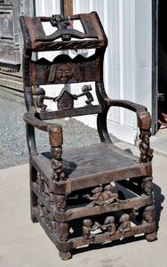 lot 119 image: African Carved Wood High Back Armchair
