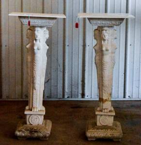 lot 6 image: Pair of White Stone Figural Pedestals