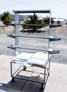 lot 86 image: Metal Rolling Shelf with Glass Shelves