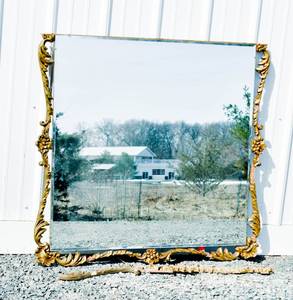 lot 141 image: Vintage Gold Scrolled Gilt Wood Mirror, Damaged